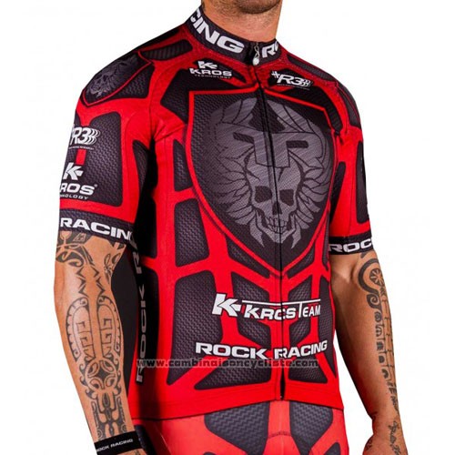 2016 Maillot Cyclisme Rock Racing Rouge et Marron Manches Courtes et Cuissard
